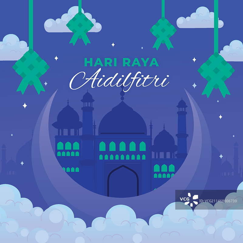 扁平风格开斋节与清真寺图片素材