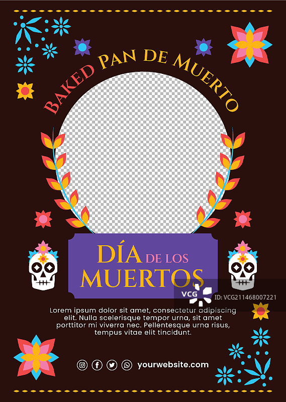 手绘扁平风亡灵节竖版海报模板图片素材