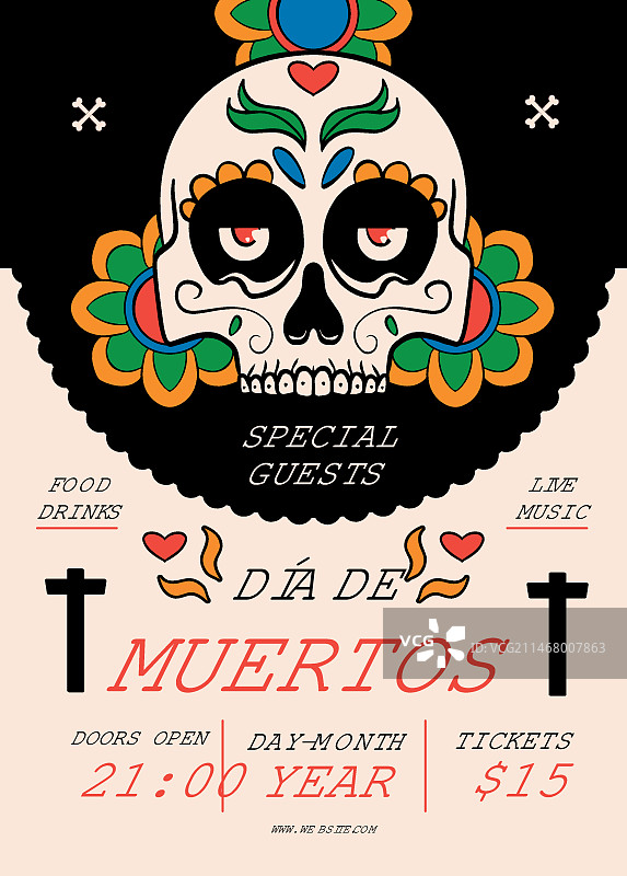 亡灵节手绘竖版海报模板图片素材