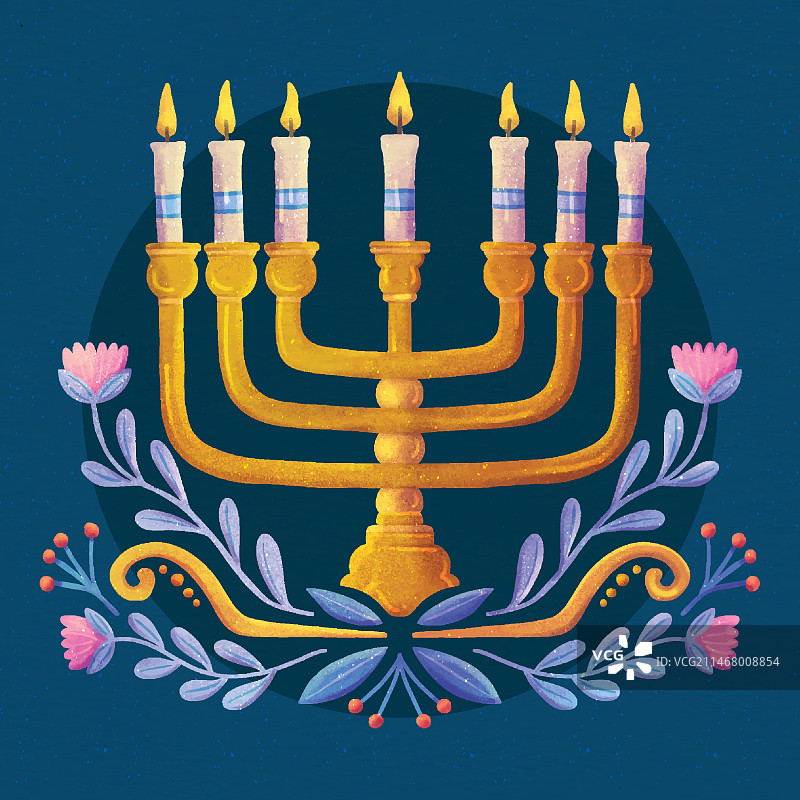 水彩犹太教光明节插画图片素材
