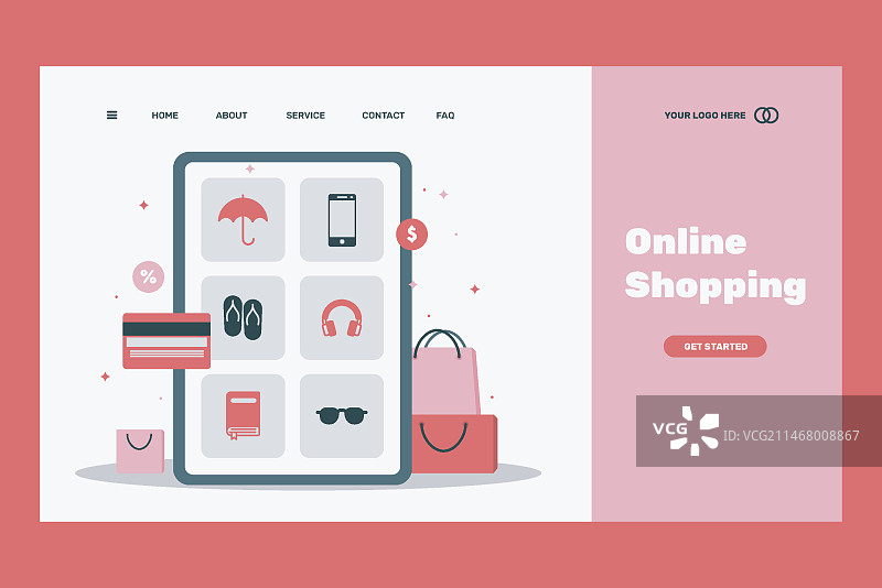 扁平风格在线购物着陆页模板图片素材