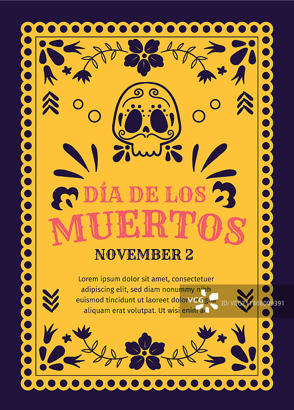 手绘扁平风亡灵节竖版海报模板图片素材