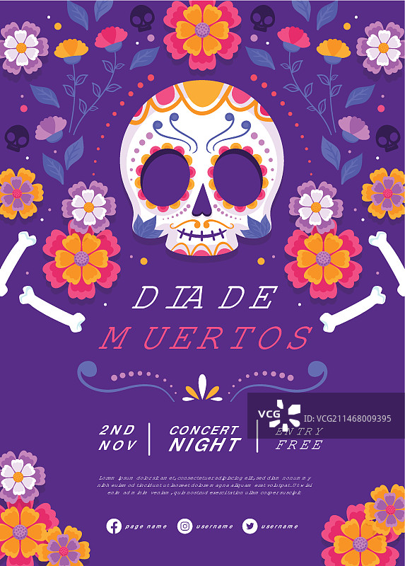 手绘扁平风亡灵节竖版海报模板图片素材