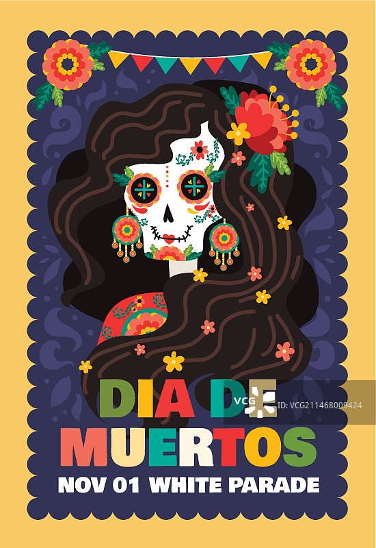 手绘扁平风亡灵节竖版海报模板图片素材