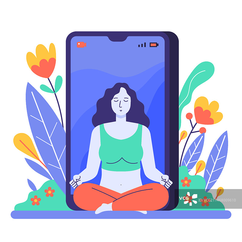 扁平风在线瑜伽课程概念图片素材