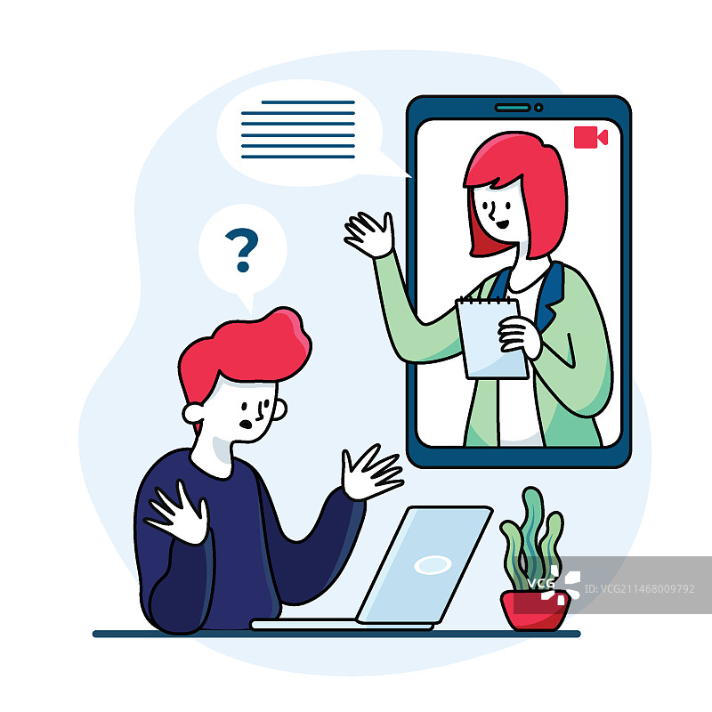 与治疗师进行视频通话概念图片素材