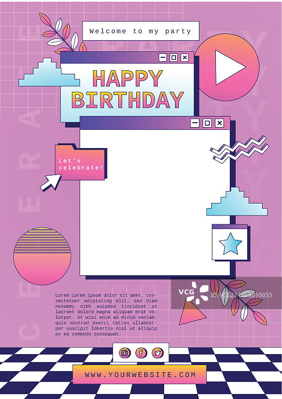 渐变复古蒸汽波生日海报图片素材