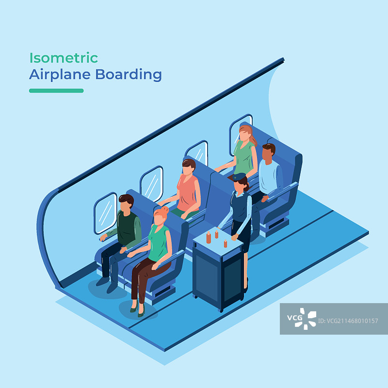 2.5D飞机登机与人群图片素材