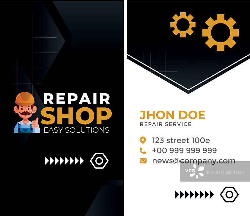 渐变色汽车维修店服务竖版名片模板图片素材