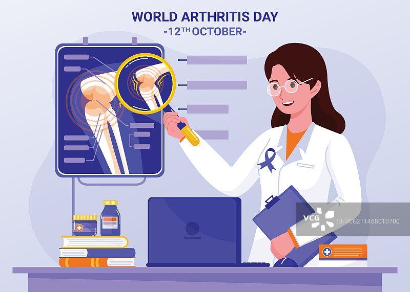 手绘扁平世界关节炎日插画图片素材