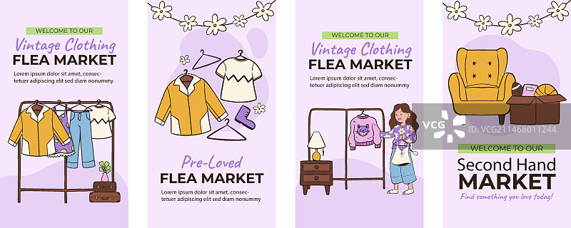 手绘跳蚤市场购物Instagram故事合集图片素材