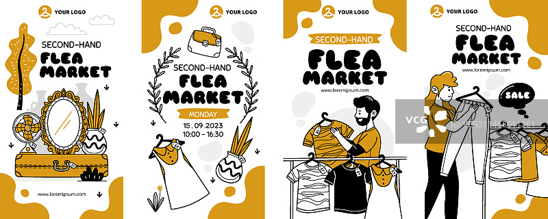 手绘跳蚤市场购物Instagram故事合集图片素材