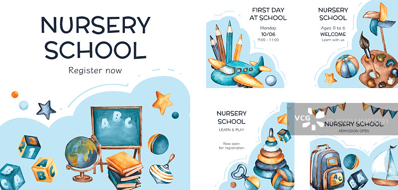 水彩托儿所Instagram帖子合集图片素材