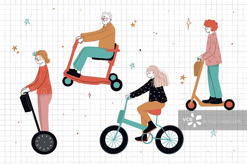 人们驾驶电动交通工具插图图片素材