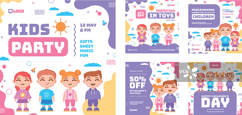 儿童主题Instagram帖子扁平素材图片素材