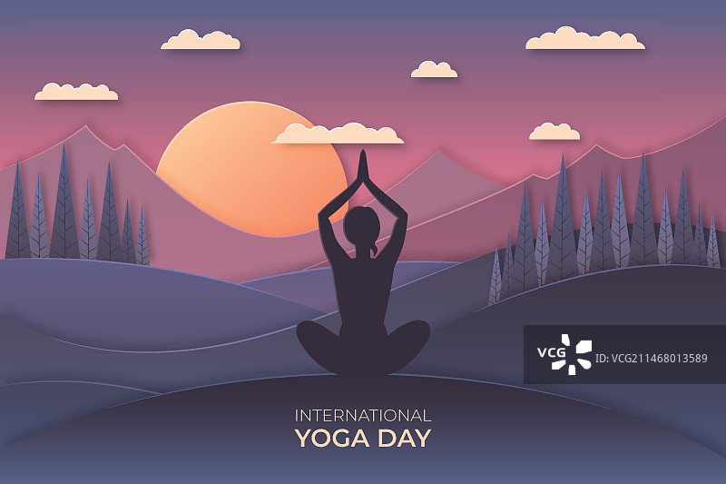 纸艺风格国际瑜伽日插画图片素材
