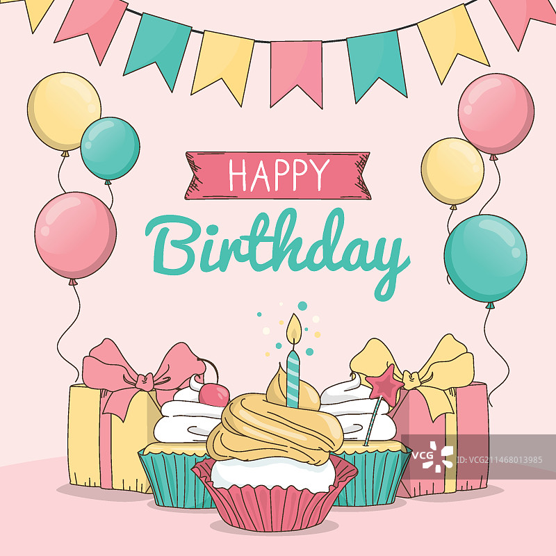手绘生日快乐背景图片素材