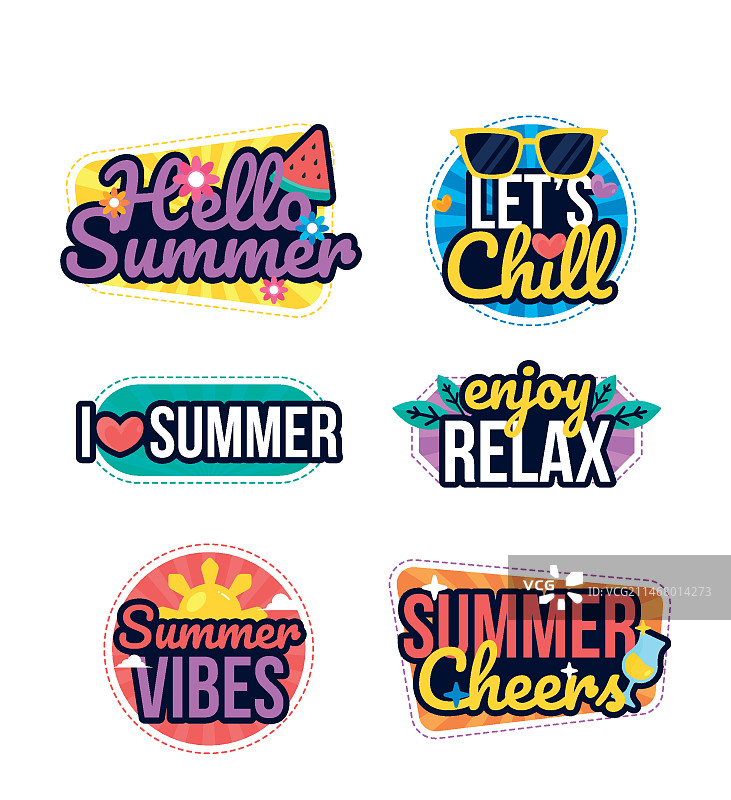 扁平风格夏季徽章合集图片素材