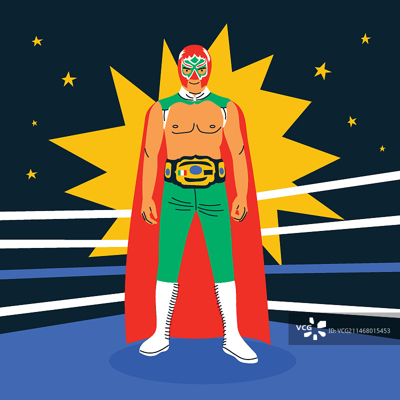 手绘墨西哥摔跤手插画图片素材