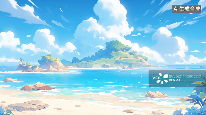 【AI数字艺术】夏日海滩风光天空的风景图片素材