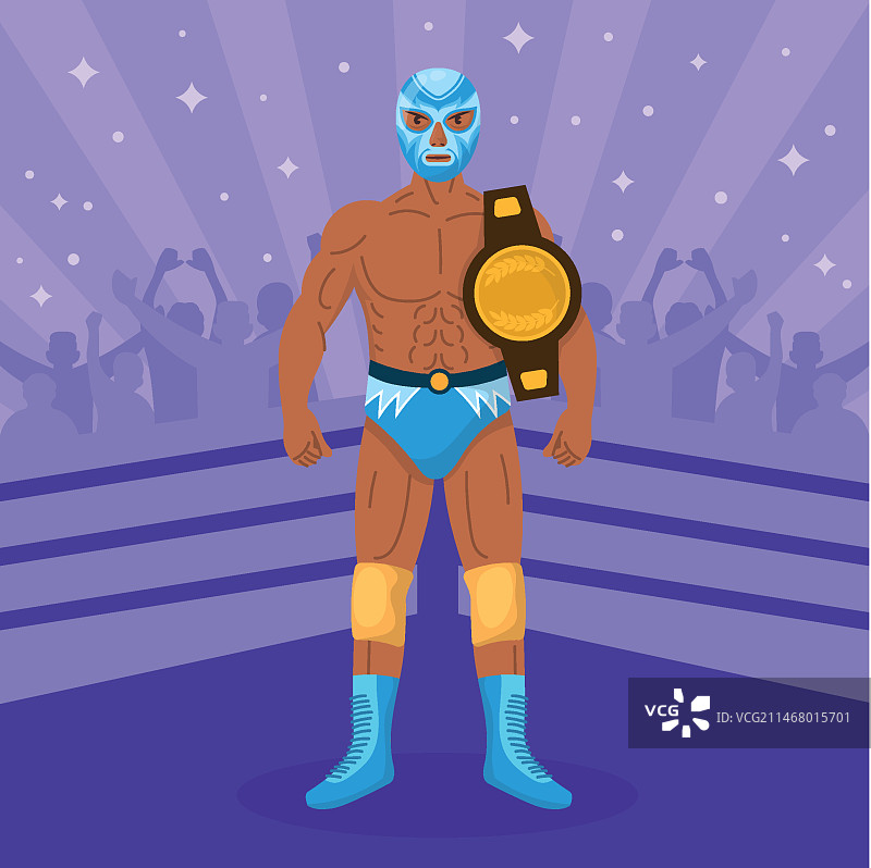 手绘墨西哥摔跤手扁平插画图片素材