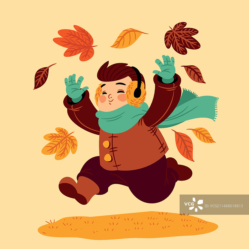 手绘扁平风秋季插画图片素材