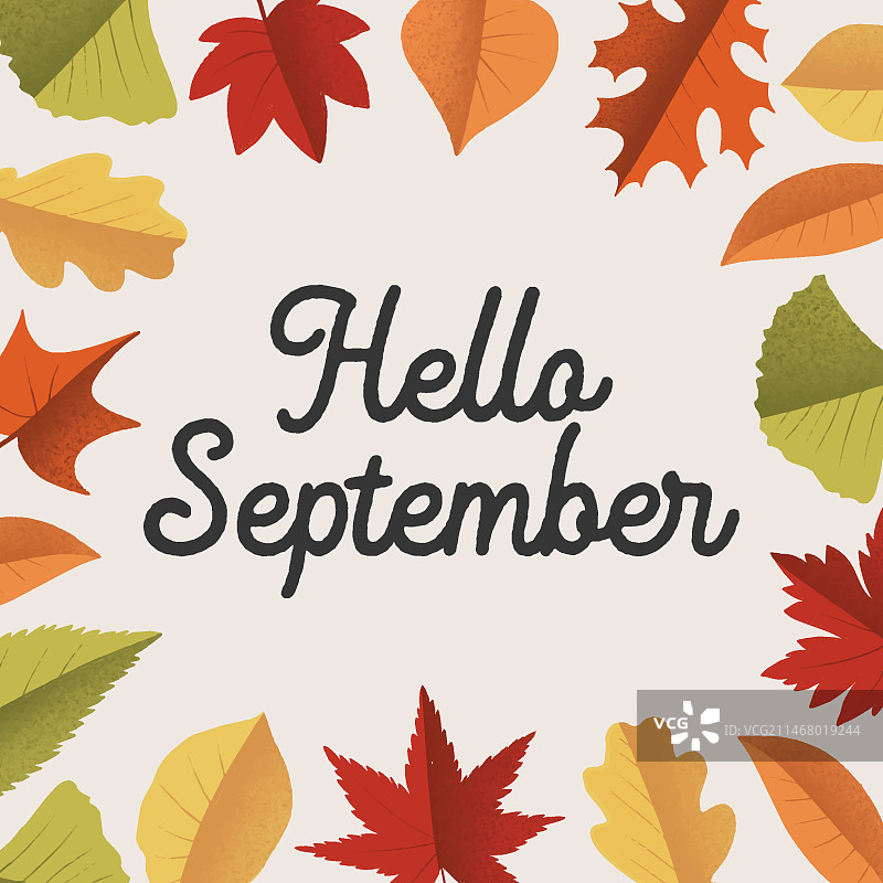 手绘9月你好秋季庆典字母图片素材