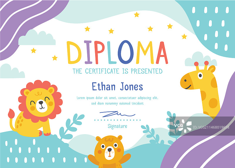 儿童主题毕业证书模板图片素材