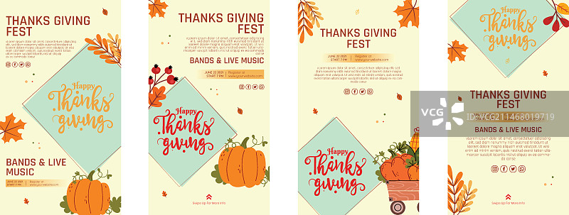 手绘扁平风格感恩节IG故事图片素材