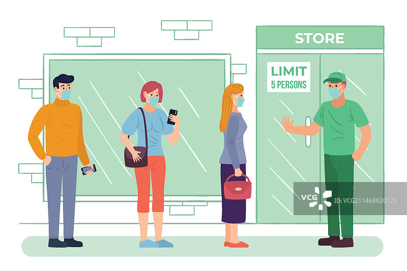 人们在超市外排队等候图片素材