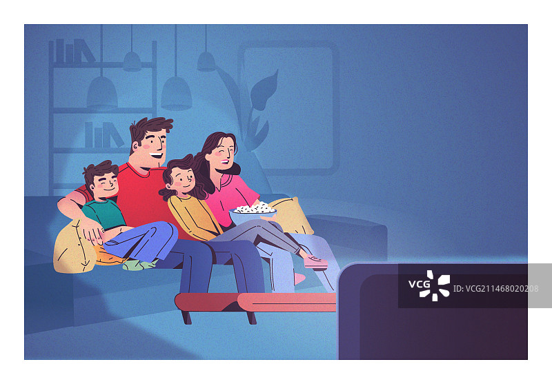 幸福家庭一起看电视图片素材