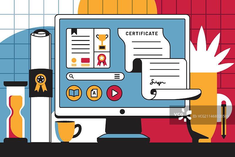 电脑屏幕上的在线认证插画图片素材