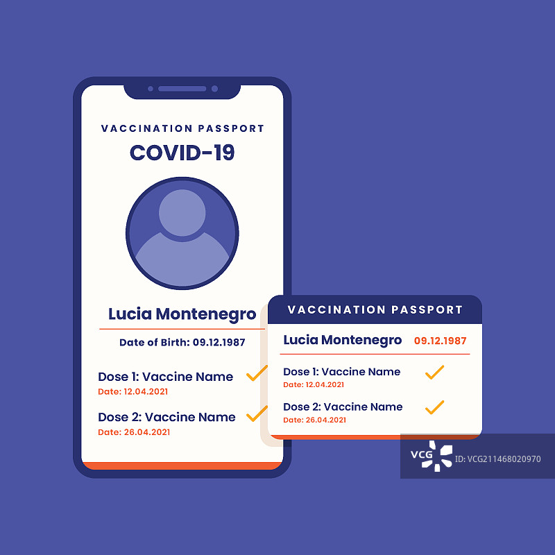 带设备的扁平化疫苗接种护照设计图片素材