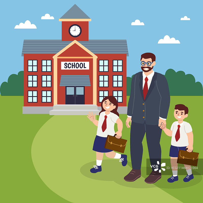 父亲和兄弟姐妹返校概念图片素材