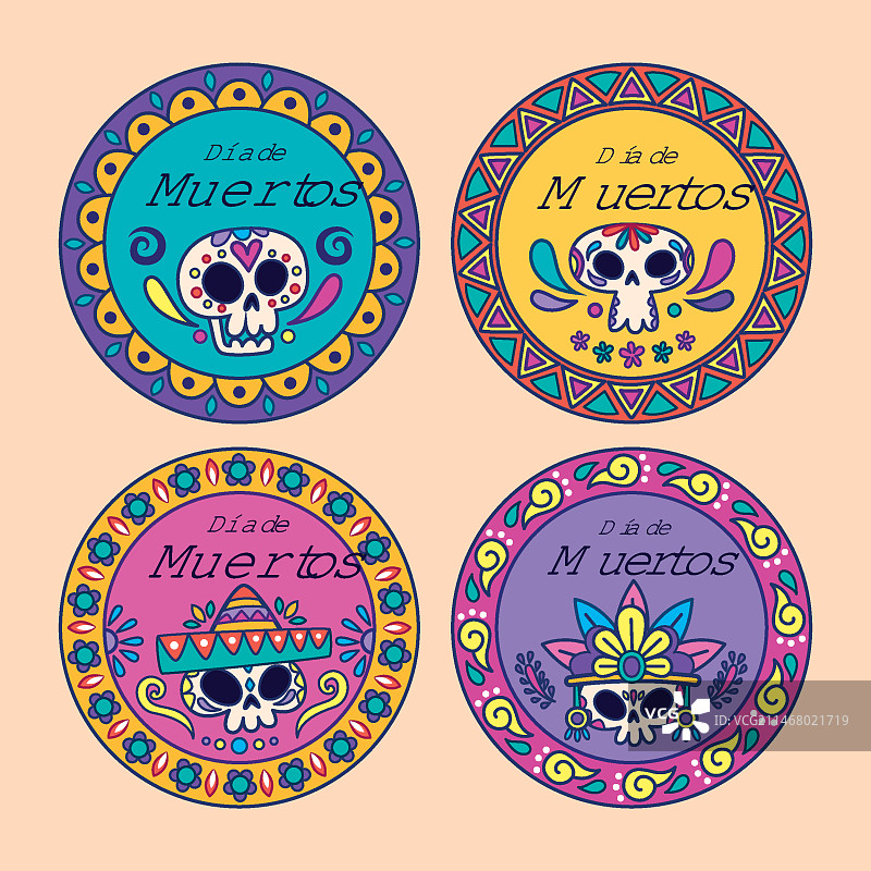 手绘亡灵节徽章合集图片素材