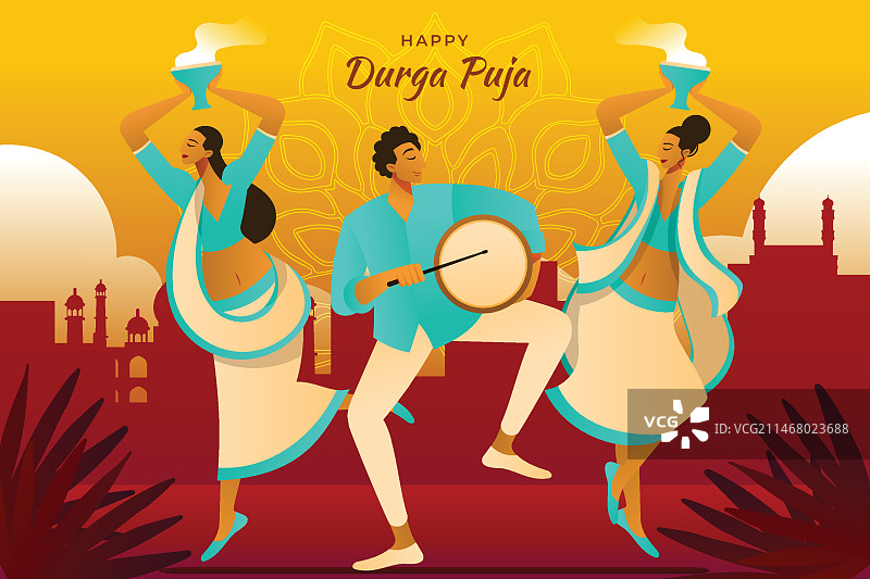 渐变杜尔迦 पूजा 插画图片素材