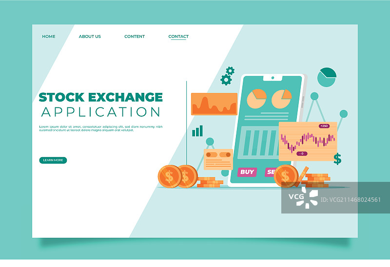 股票交易所平台着陆页模板图片素材
