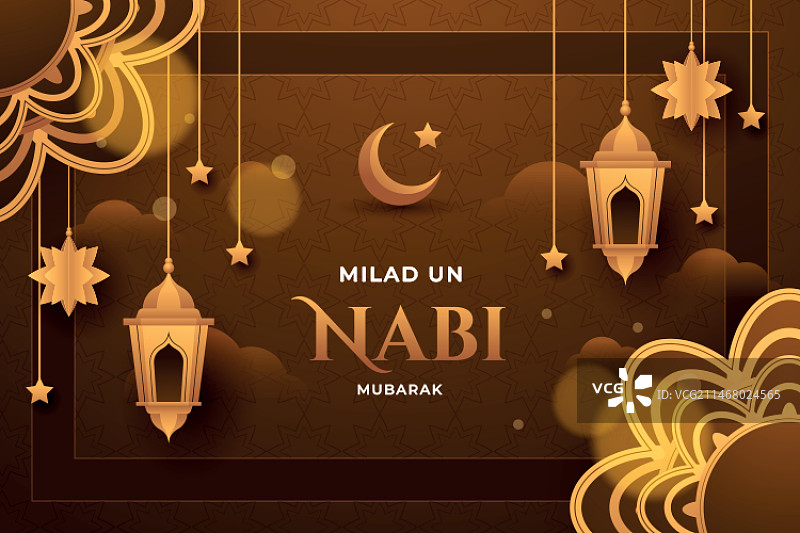 渐变先知诞辰日背景与灯笼图片素材