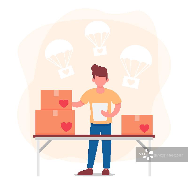 世界人道主义日与准备箱子的男人图片素材