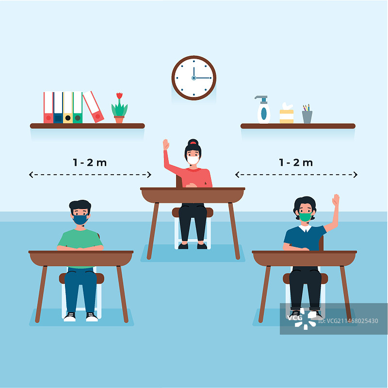 公立学校保持社交距离图片素材