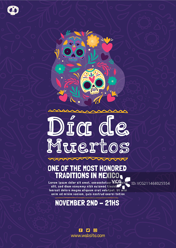 亡灵节手绘竖版海报模板图片素材