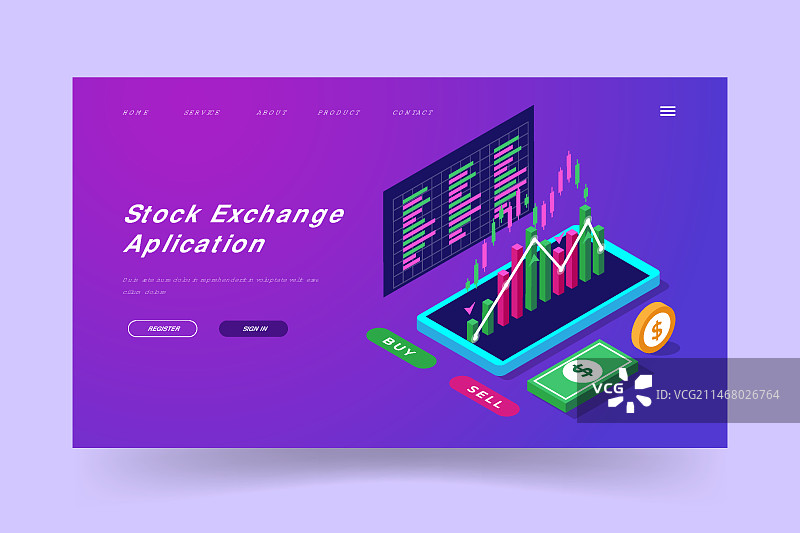 股票交易所平台着陆页模板图片素材
