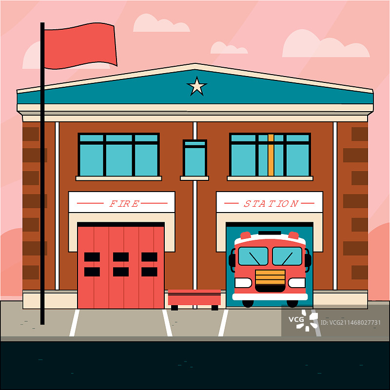 手绘消防站图片素材