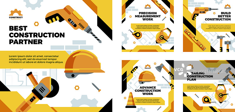 建筑主题Instagram帖子扁平风格设计图片素材