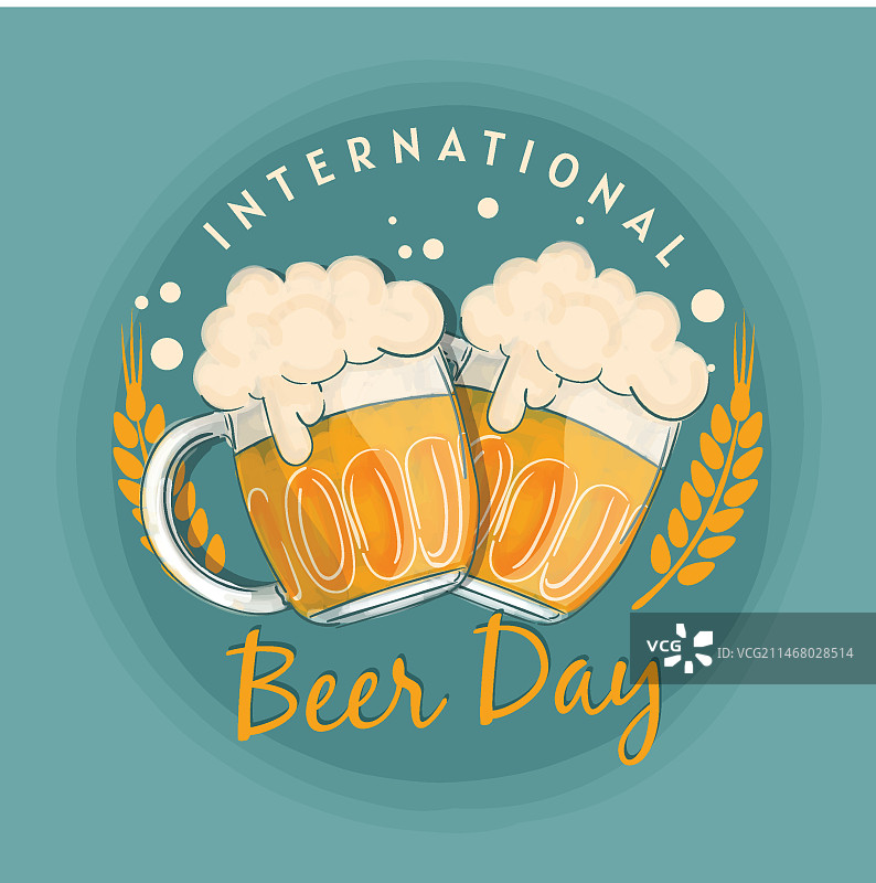 装满啤酒和啤酒花叶子的啤酒杯图片素材