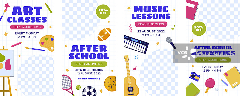 扁平风格课后活动Instagram快拍集图片素材