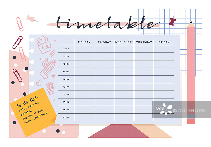 手绘返校时间表图片素材