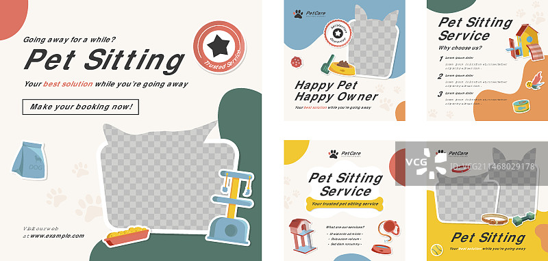 扁平风格宠物看护Instagram帖子图片素材