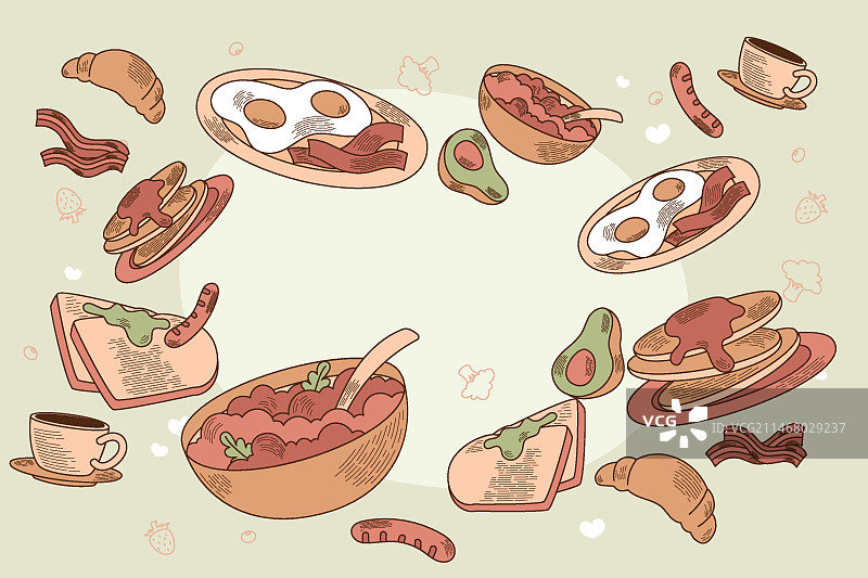 扁平风格美食插画背景图片素材