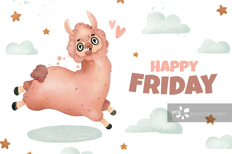 快乐星期五美洲驼插画图片素材